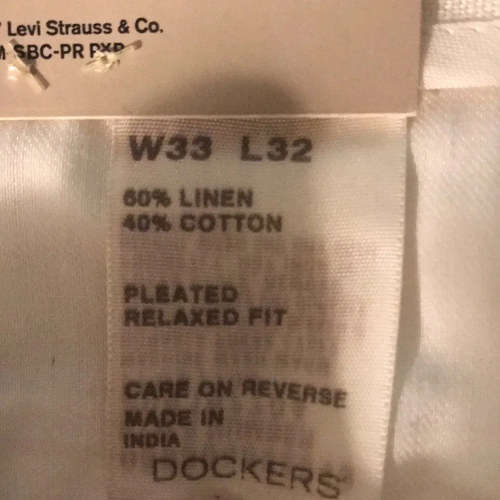 Dockers Premium Presidio Linen Blend White Pleated Cuffs Pants  33x32
